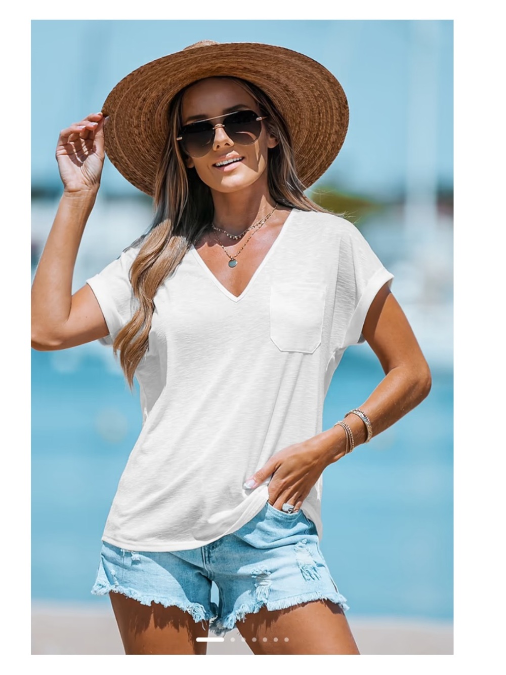 NWT Cupshe Knit White V-Neck Pocket Tee- size M